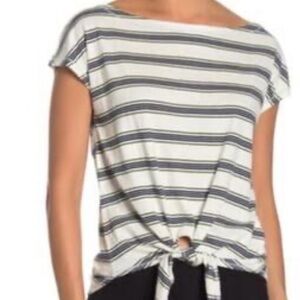 3/$10 Max Studio Navy and White Striped Tie-Front Tee